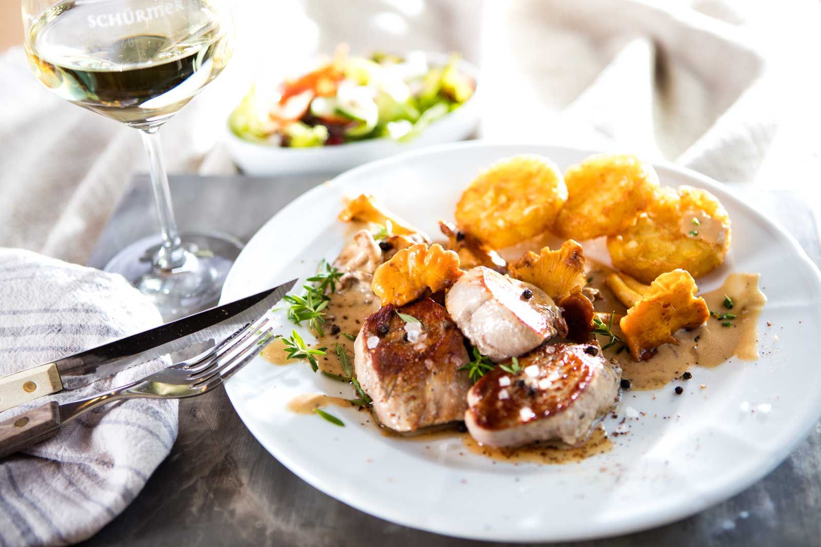Gasthof Zur Sonne, Lonnerstadt. Salat mit Pfifferlinge